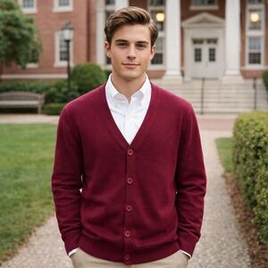 Coofandy Burgundy Preppy Button Cardigan